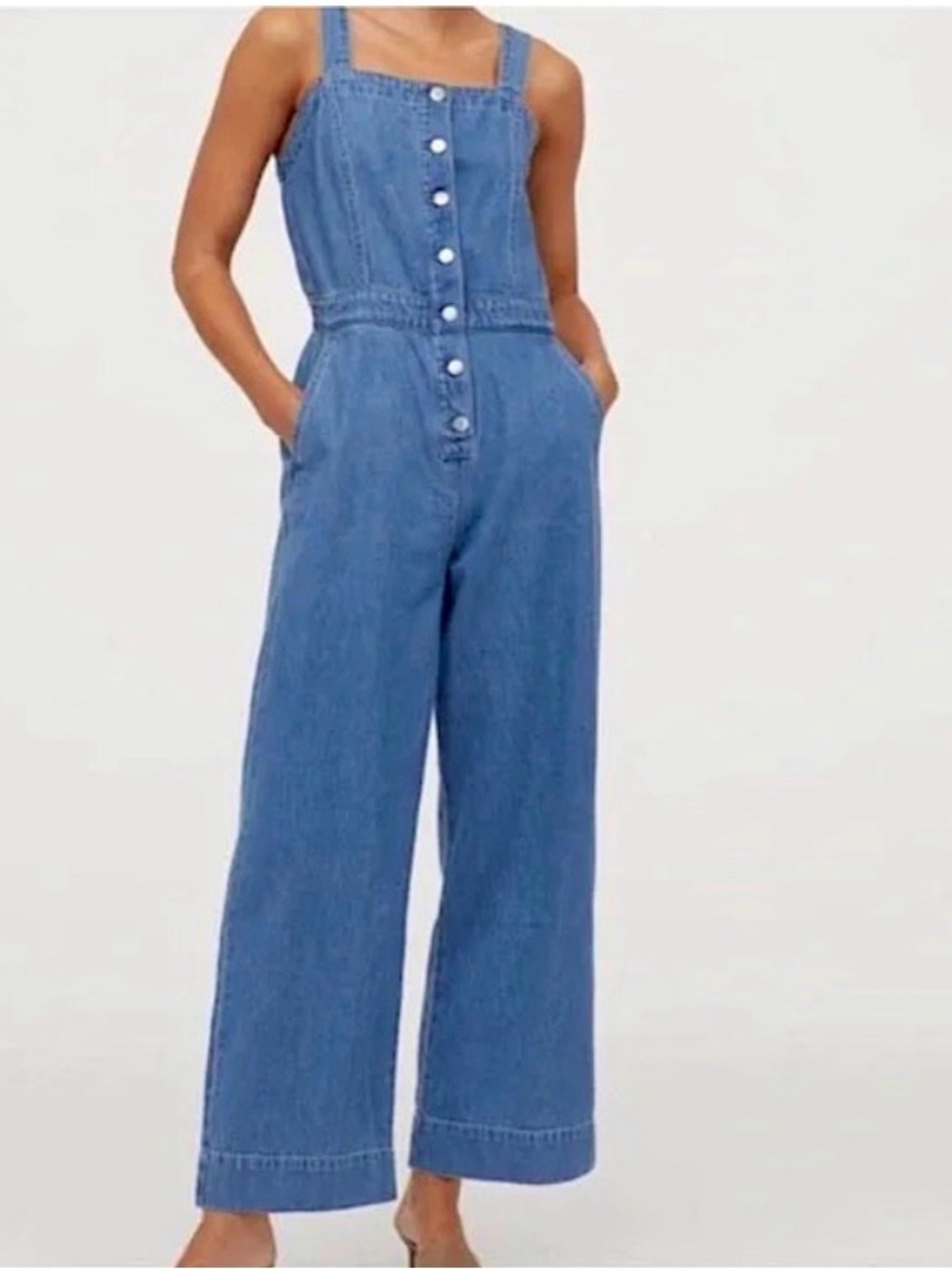 H&M Denim Wide-Leg Jumpsuit Strap M